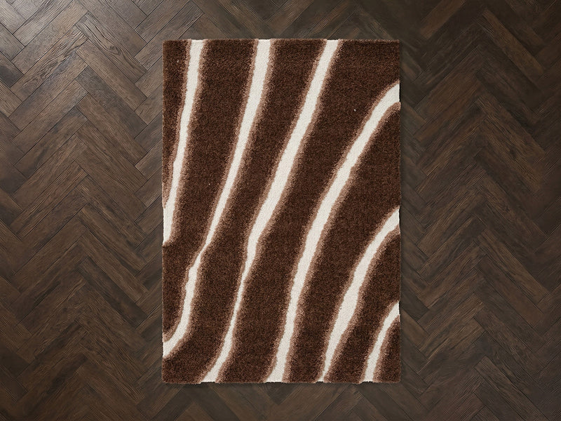 Tirasu - Tapis Poils Longs - Motif Abstrait - Marron