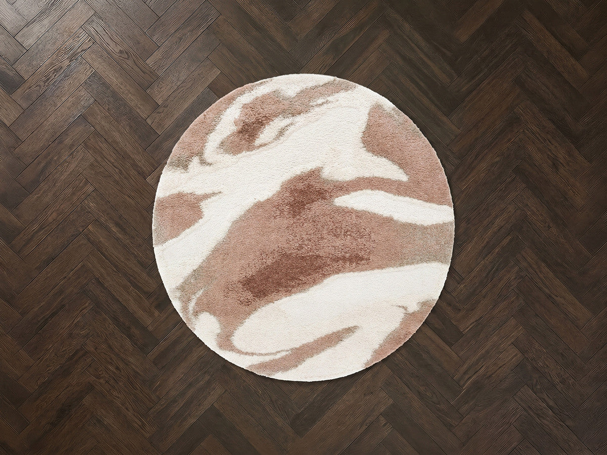 Round Long-Pile Leche Rug Abstract Pattern
