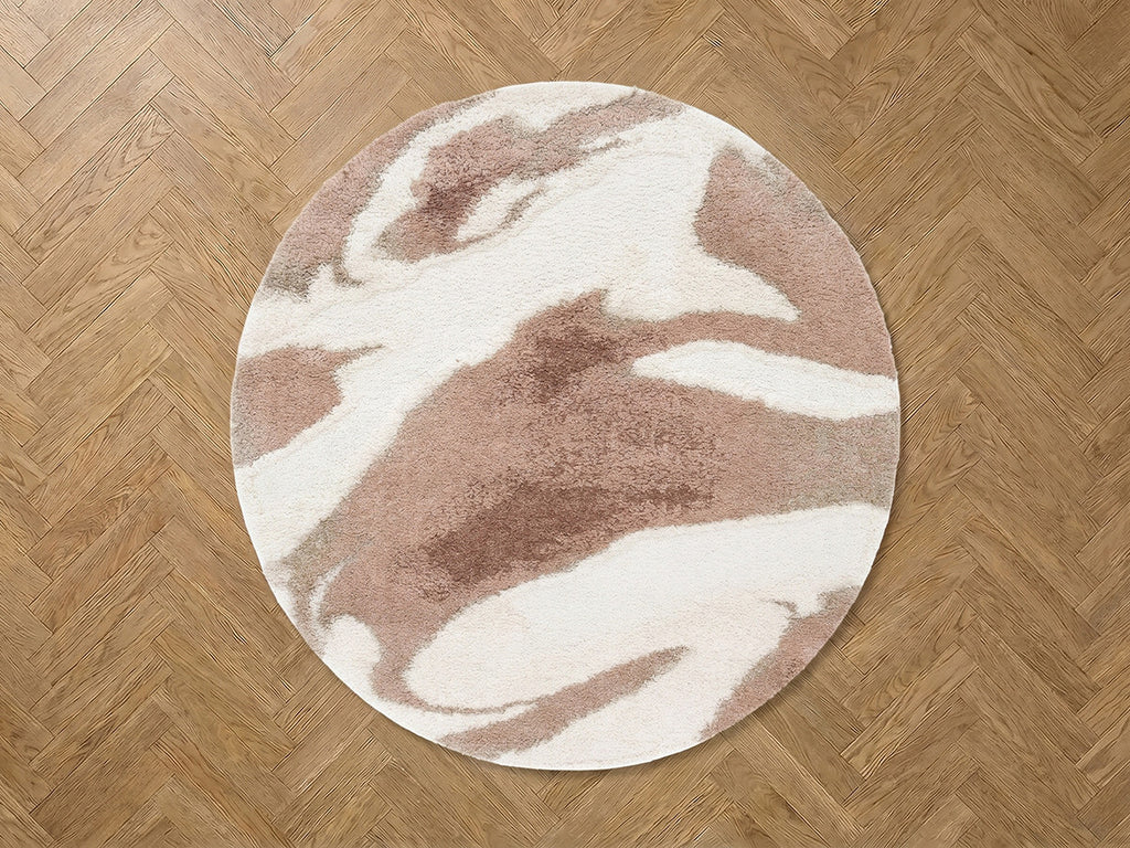 Round Long-Pile Leche Rug Abstract Pattern