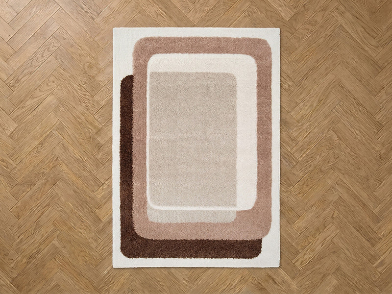 Kare - Tapis Poils Longs - Motif Graphique - Marron