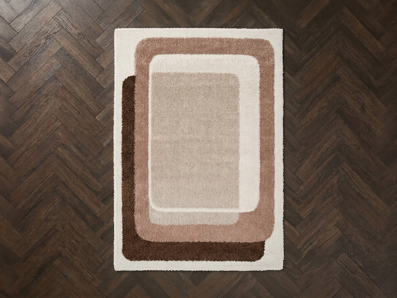 Kare - Tapis Poils Longs - Motif Graphique - Marron