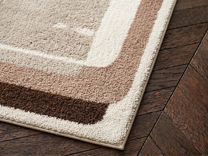 Kare - Tapis Poils Longs - Motif Graphique - Marron