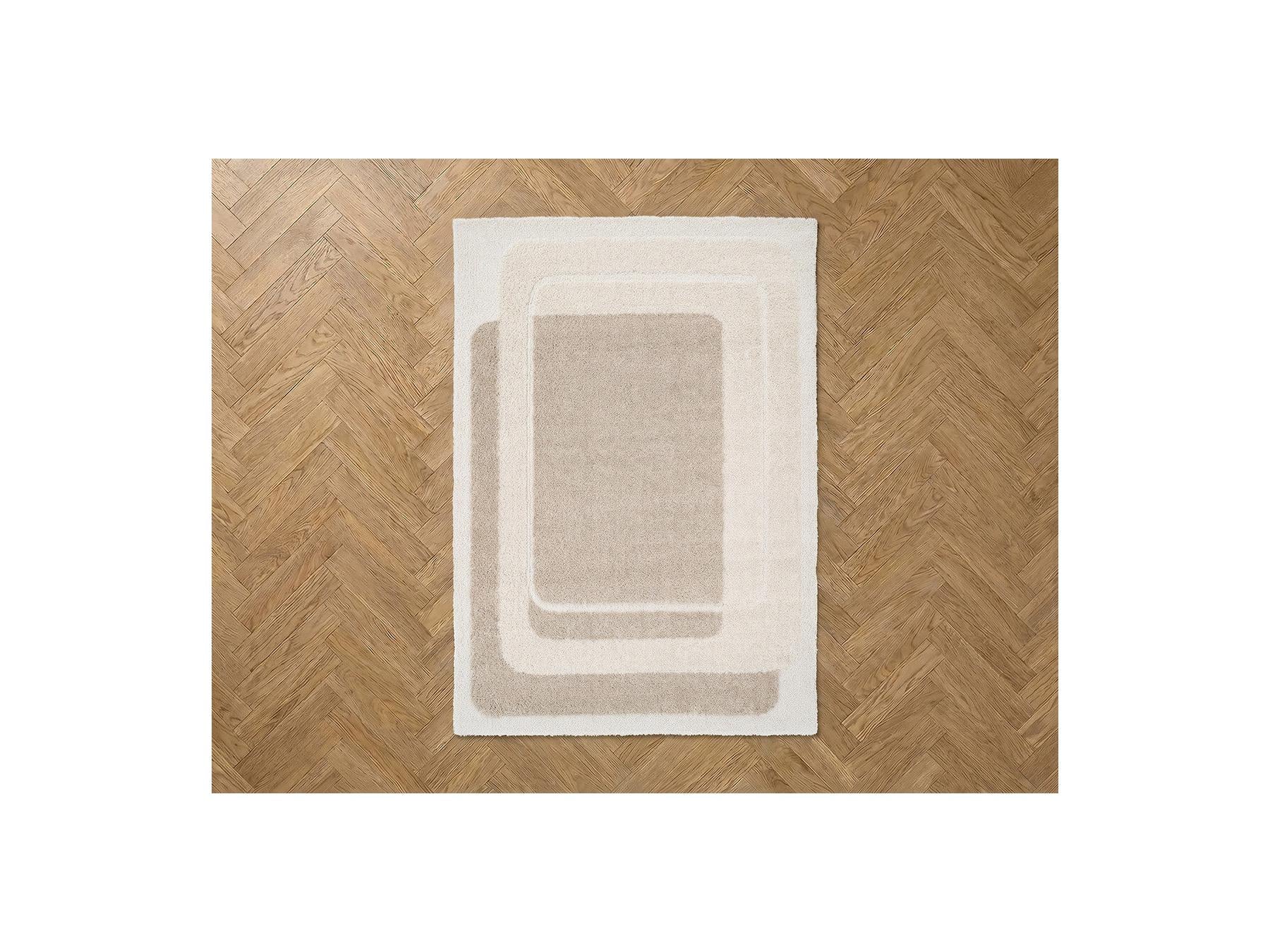 Kare - Long Pile Rug - Graphic Pattern - Beige