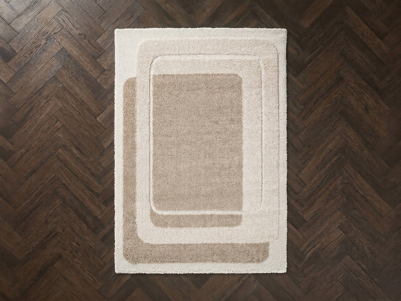 Kare - Tapis Poils Longs - Motif Graphique - Beige