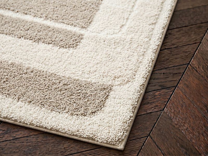 Kare - Tapis Poils Longs - Motif Graphique - Beige