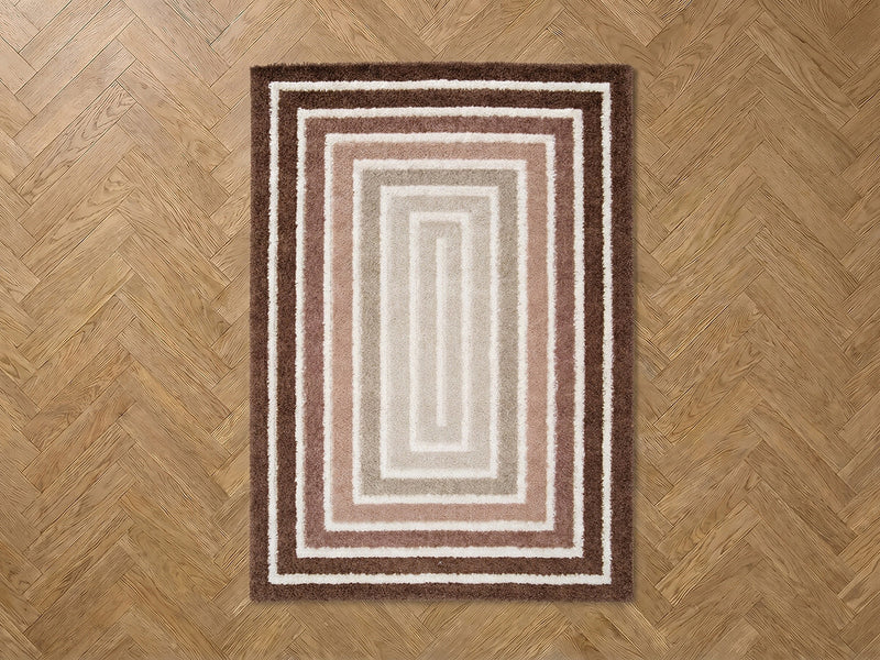 Lyzzo - Tapis Poils Longs - Motif Graphique - Marron