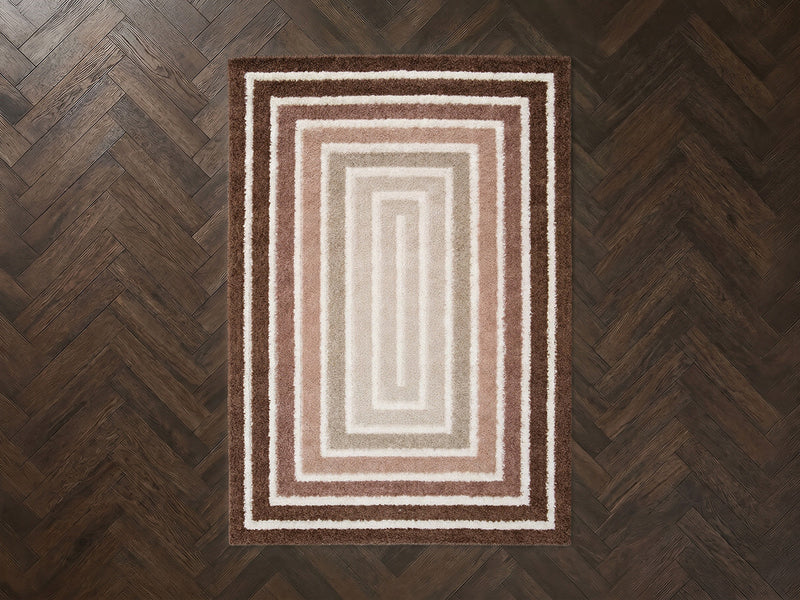 Lyzzo - Tapis Poils Longs - Motif Graphique - Marron