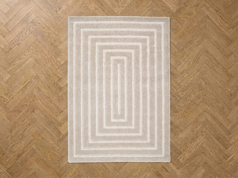 Lyzzo - Tapis Poils Longs - Motif Graphique - Crème