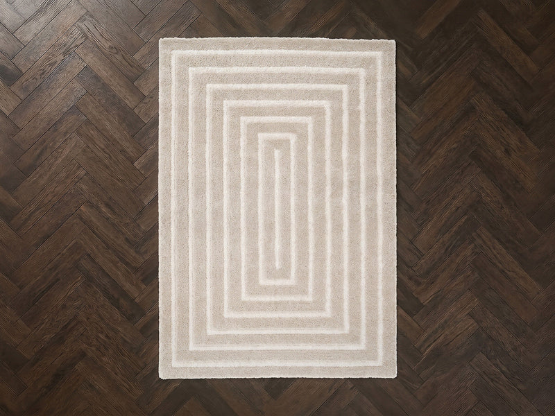 Lyzzo - Tapis Poils Longs - Motif Graphique - Crème