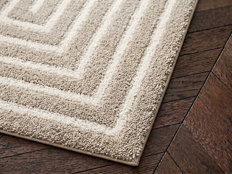 Lyzzo - Tapis Poils Longs - Motif Graphique - Crème