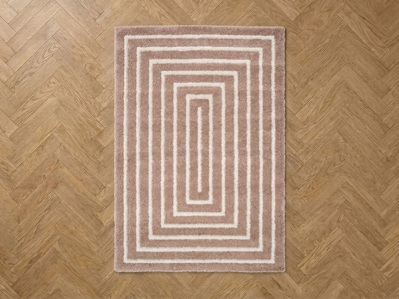 Lyzzo - Tapis Poils Longs - Motif Graphique - Beige