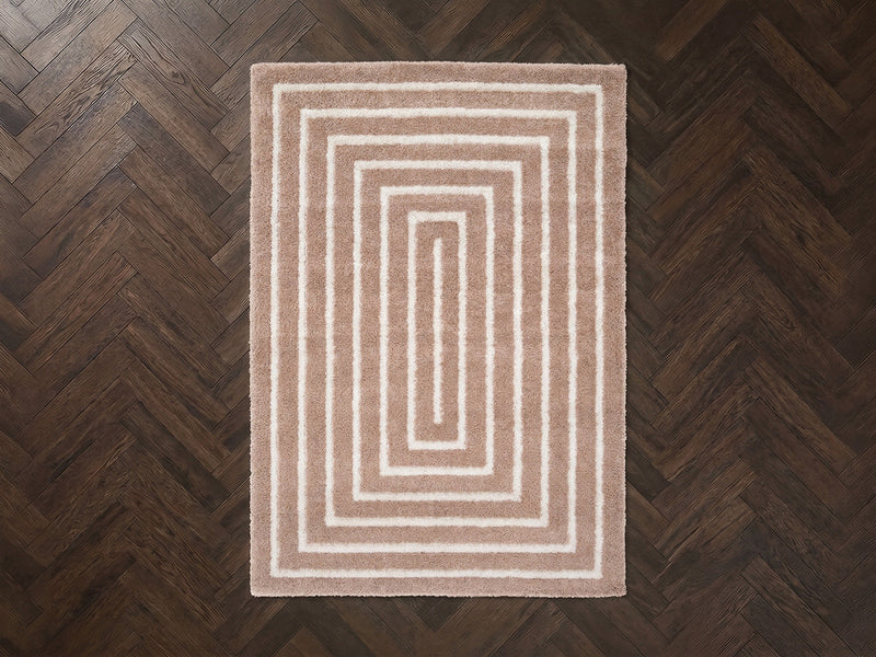 Lyzzo - Tapis Poils Longs - Motif Graphique - Beige