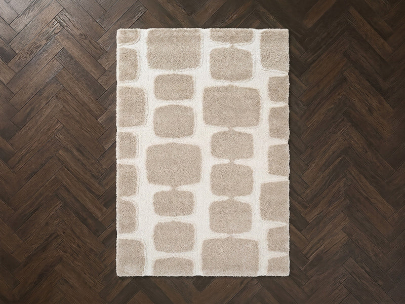 Chino - Tapis Poils Longs - Motif Abstrait - Beige