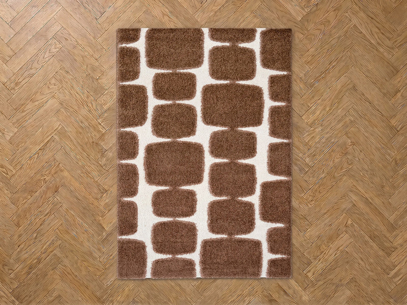 Chino - Tapis Poils Longs - Motif Abstrait - Marron