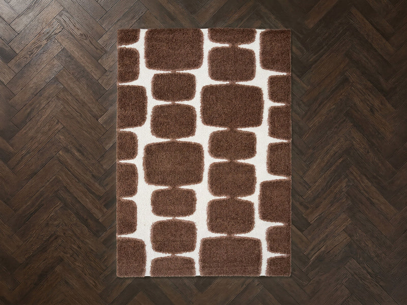 Chino - Tapis Poils Longs - Motif Abstrait - Marron