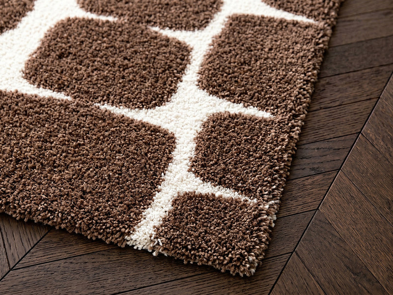 Chino - Tapis Poils Longs - Motif Abstrait - Marron
