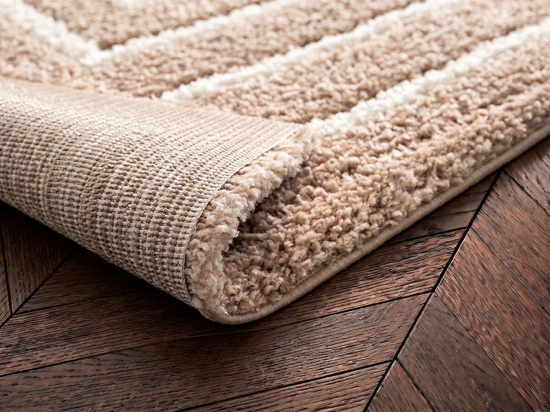 Lyzzo - Tapis Poils Longs - Motif Graphique - Beige