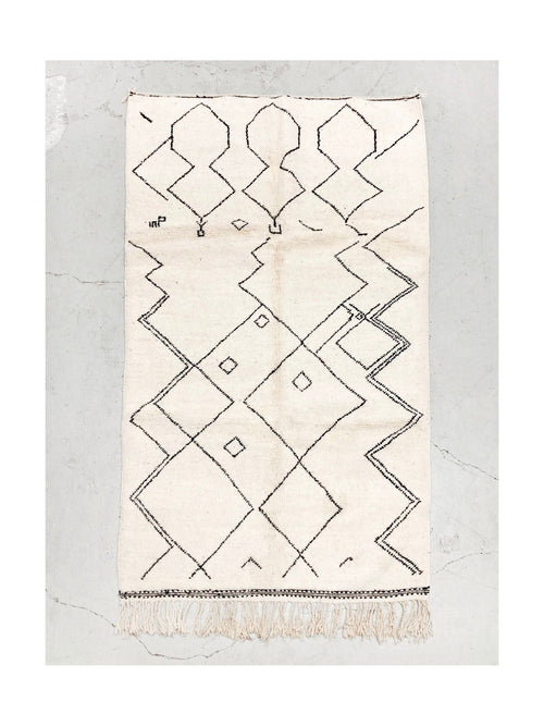 Tapis Berbère Marocain Beni Ouarain - Ecru Et Noir