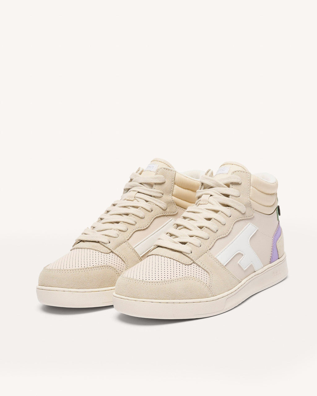 Off-White & Beige High-Top Leather Trainers