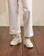 Off-White & Beige High-Top Leather Trainers