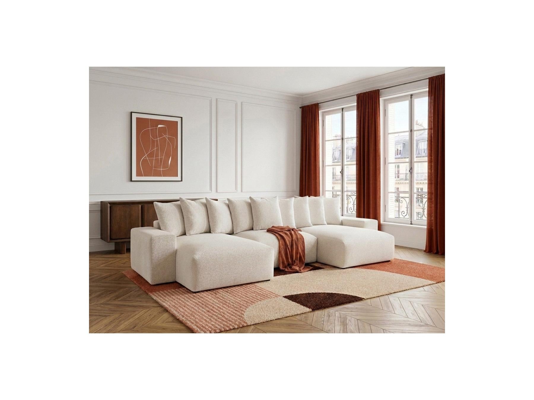 Voltaire - Canapé Panoramique Convertible Coffre - Tissu Chiné