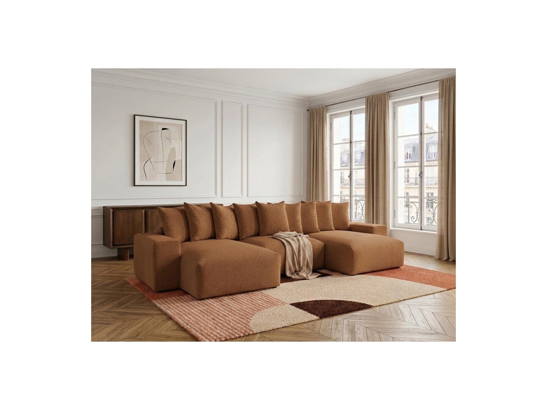 Voltaire - Canapé Panoramique Convertible Coffre - Tissu Chiné