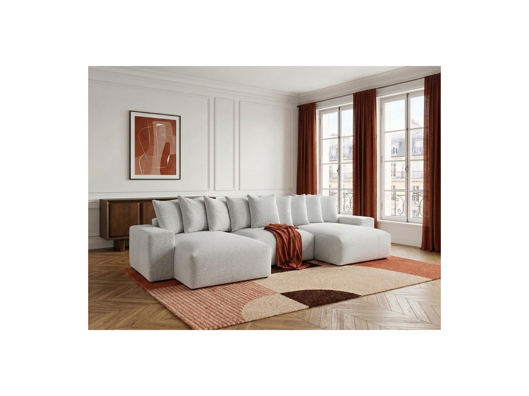 Voltaire - Canapé Panoramique Convertible Coffre - Tissu Chiné