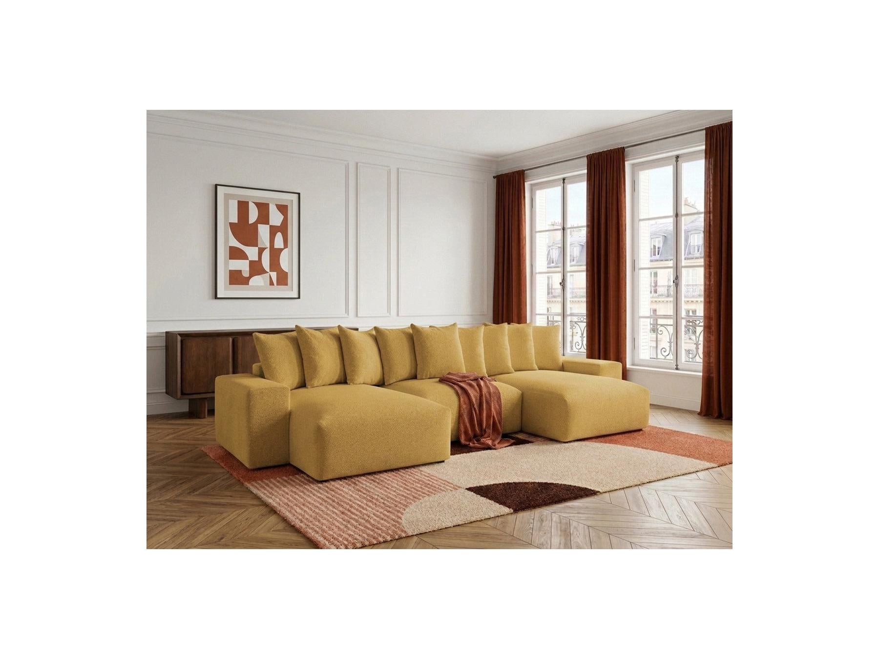 Voltaire - Canapé Panoramique Convertible Coffre - Tissu Chiné
