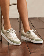 Baskets Écru Et Kaki Clair Cuir
