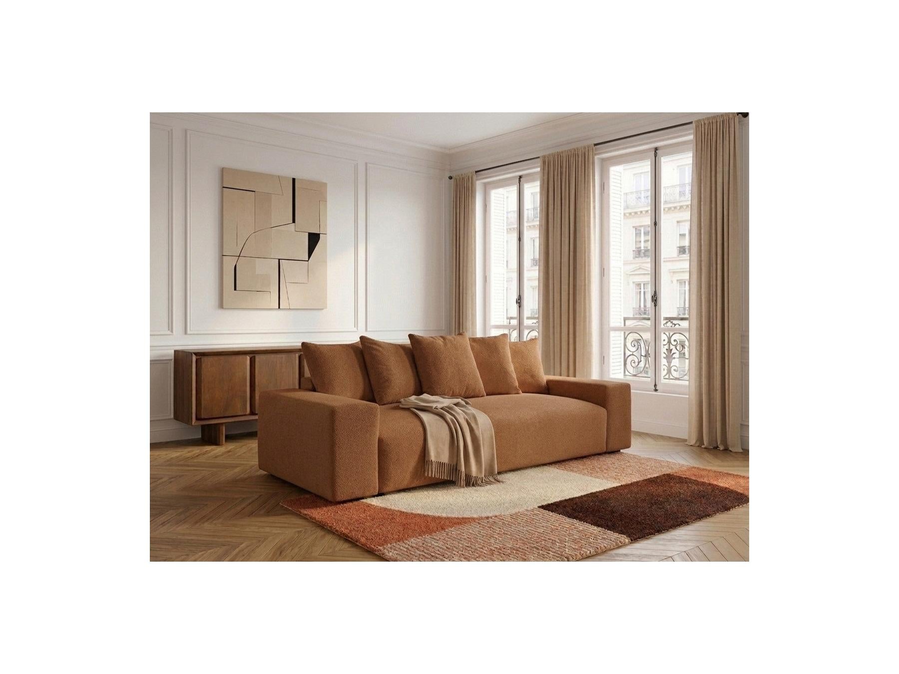 Voltaire - Canapé Droit Convertible Coffre - Tissu Chiné