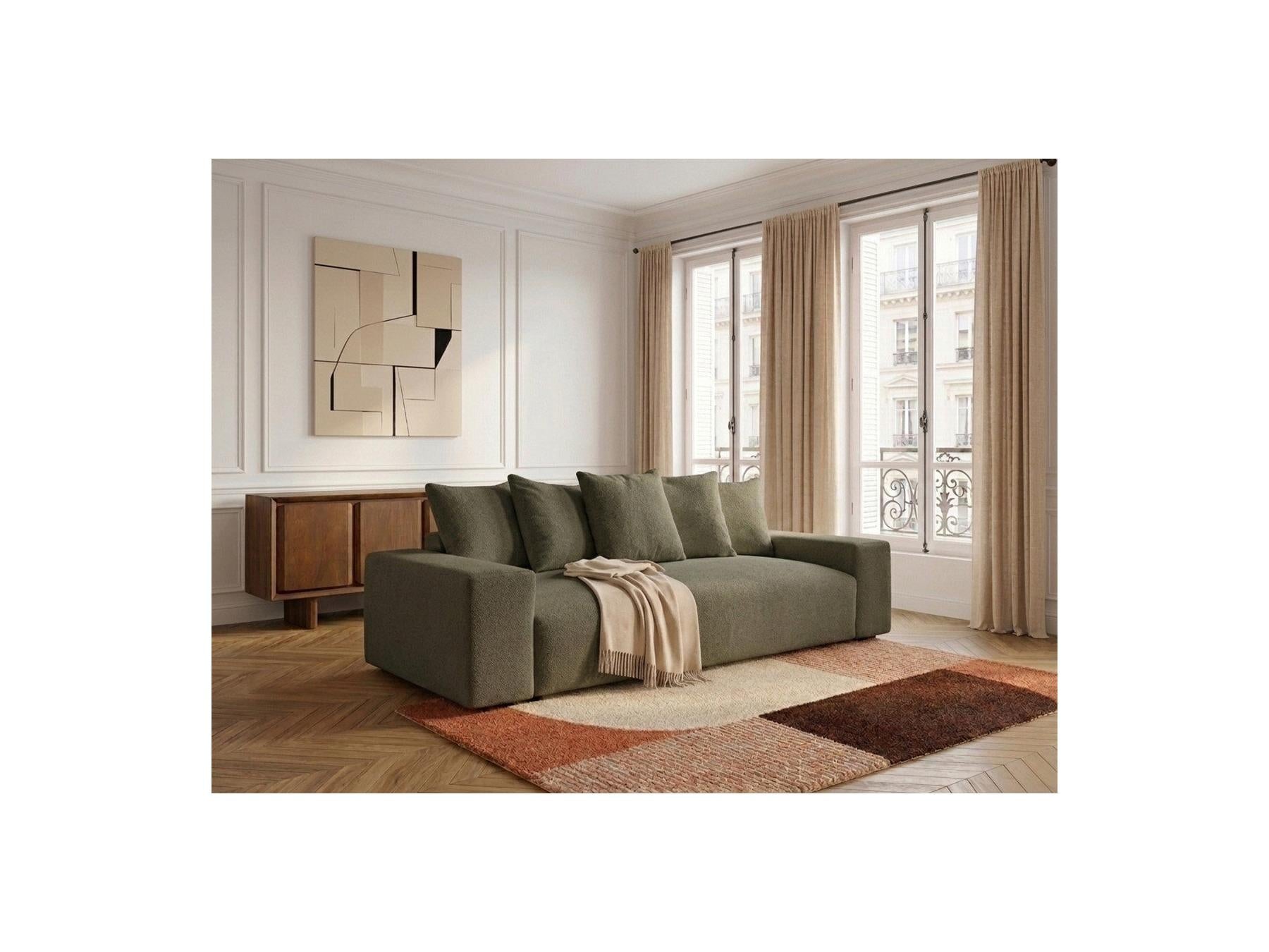 Voltaire - Canapé Droit Convertible Coffre - Tissu Chiné