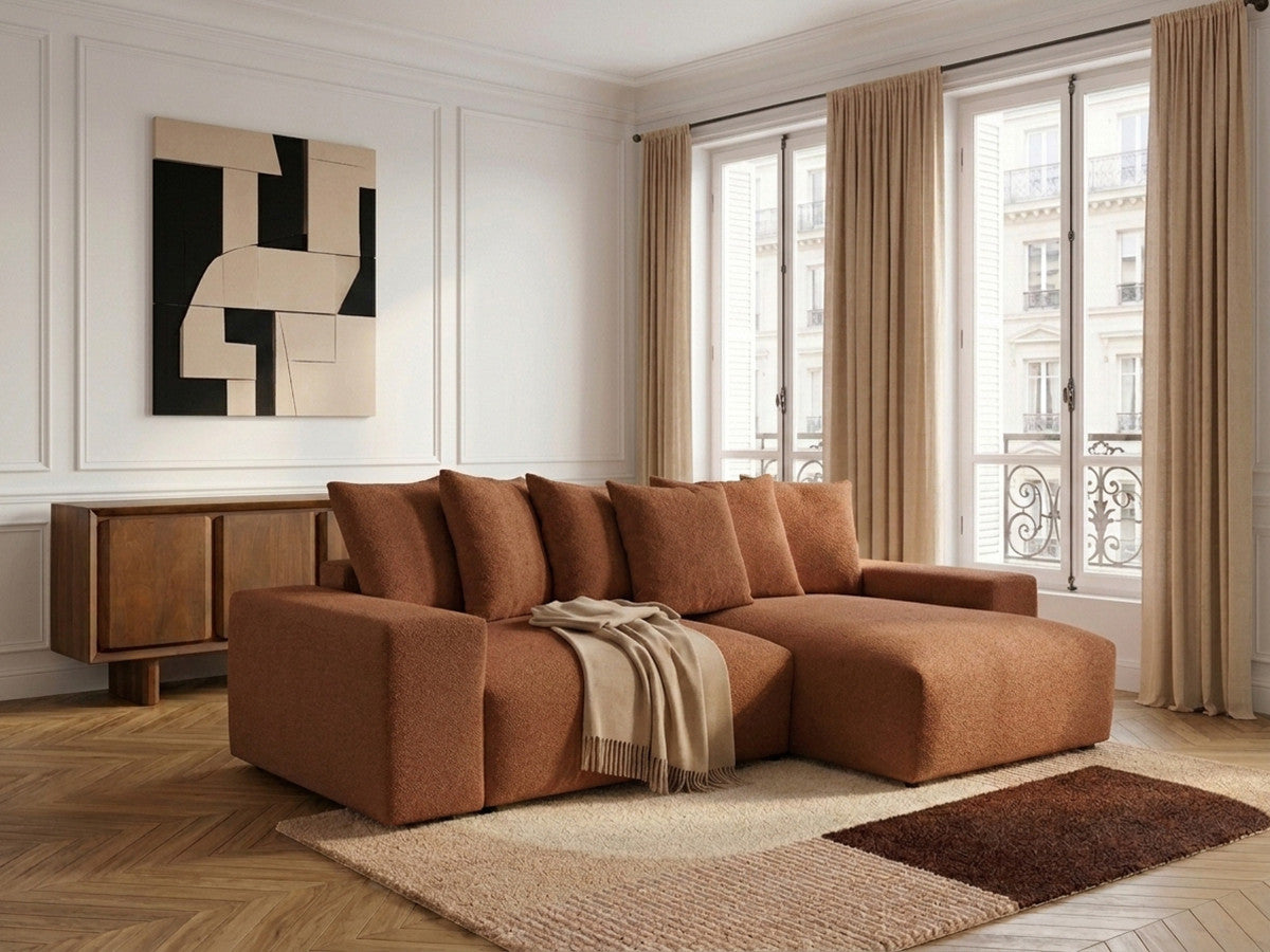 Voltaire - Canapé D'Angle Convertible Réversible Coffre - Tissu Chiné