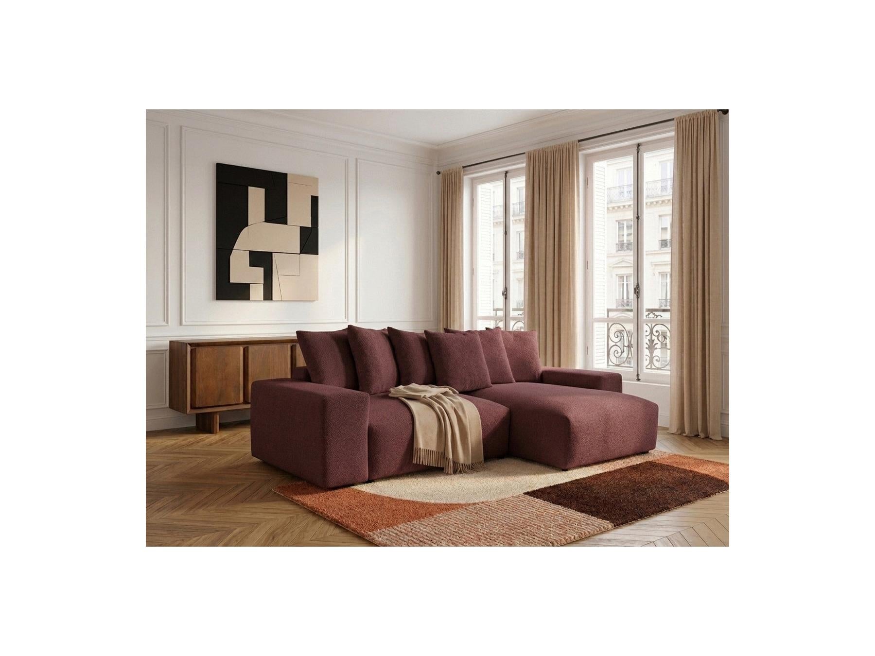 Voltaire - Canapé D'Angle Convertible Réversible Coffre - Tissu Chiné