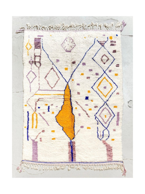 Tapis Berbère Marocain Azilal - Ecru À Motifs Colorés