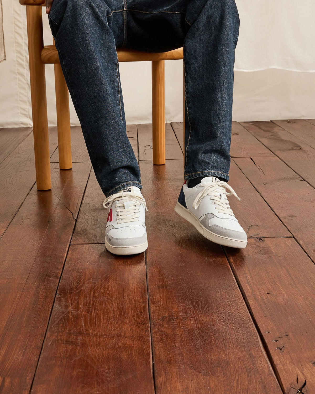 White & Red Leather Trainers