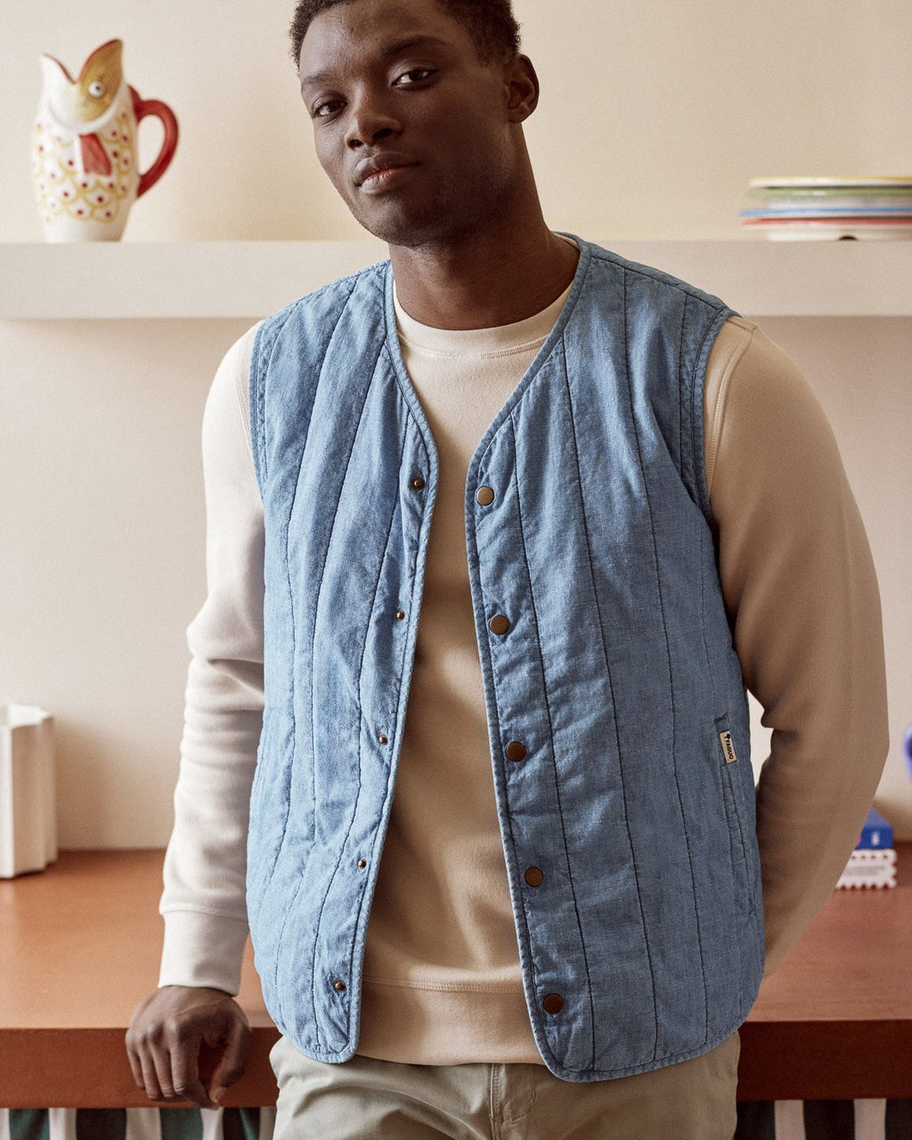 Light Denim Cotton Sleeveless Jacket