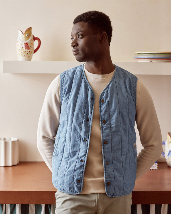 Veste Sans Manches Coton Denim Clair
