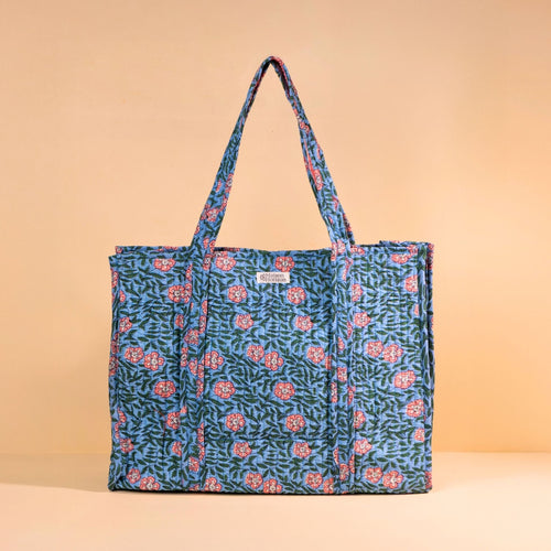 Sac Cabas Réversible Deepa - Bleu Doux Floral