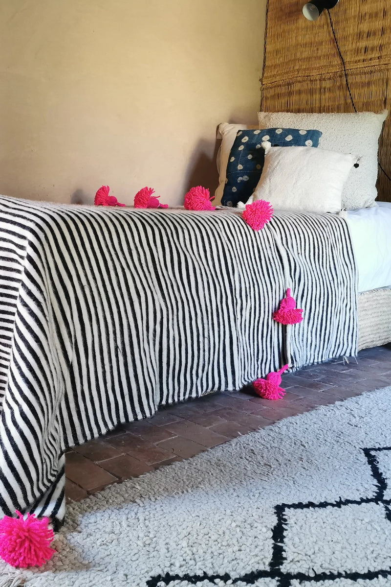 Plaid Berbère Pompon Rose