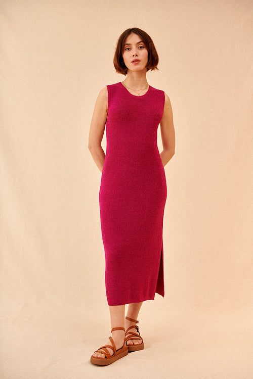Close-fitting midi dress with slit in fine madder knit Paris Woman spring-summer