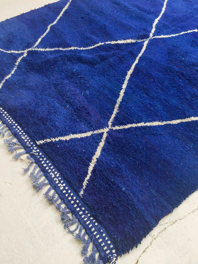 Tapis Berbère Marocain Beni Ouarain - Ecru Et Bleu