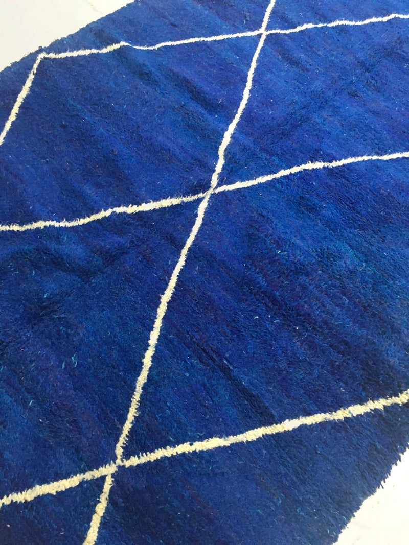 Tapis Berbère Marocain Beni Ouarain - Ecru Et Bleu