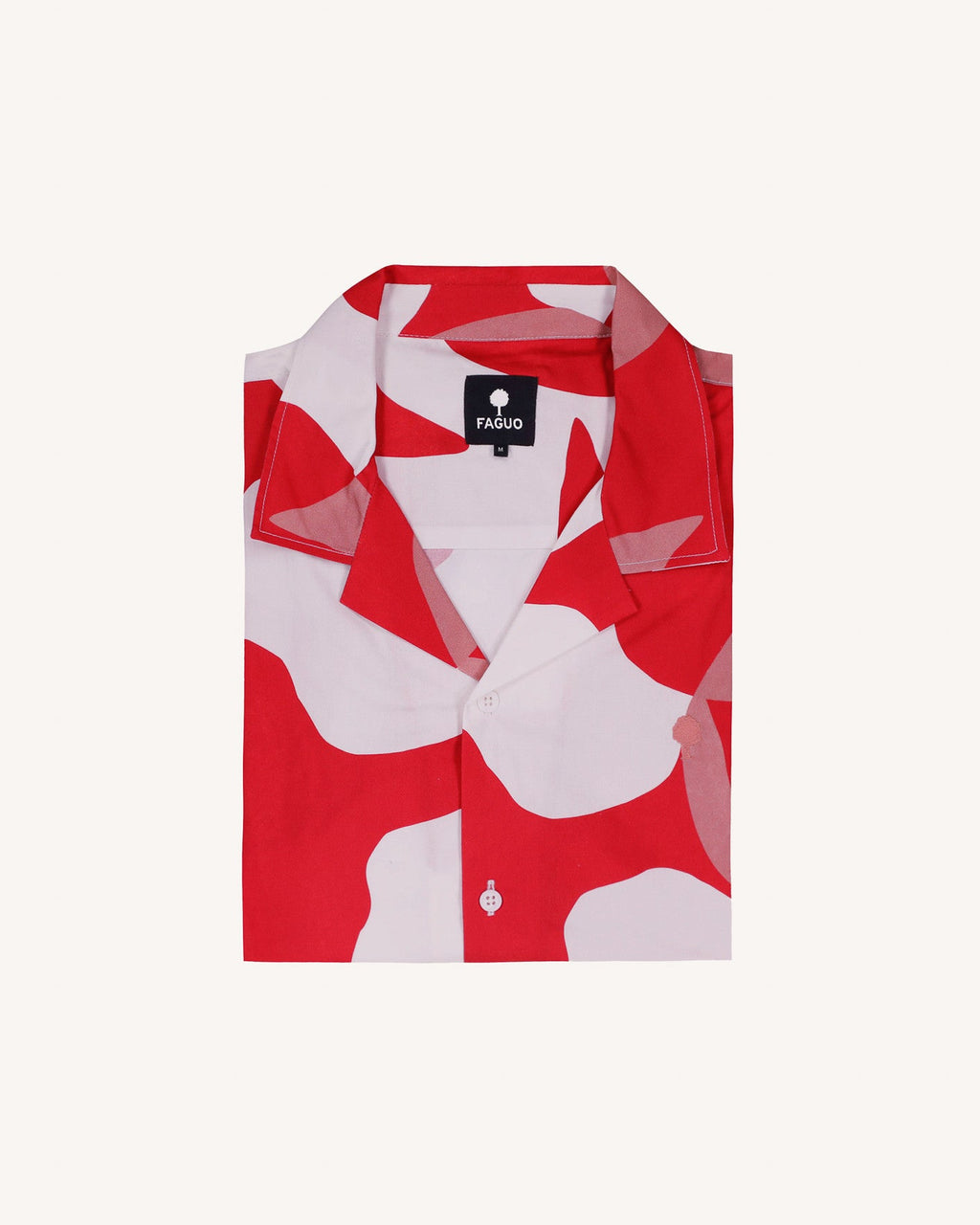 Camicia a maniche corte rossa e crema in cotone