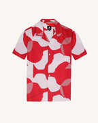 Camicia a maniche corte rossa e crema in cotone