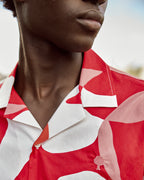 Camicia a maniche corte rossa e crema in cotone