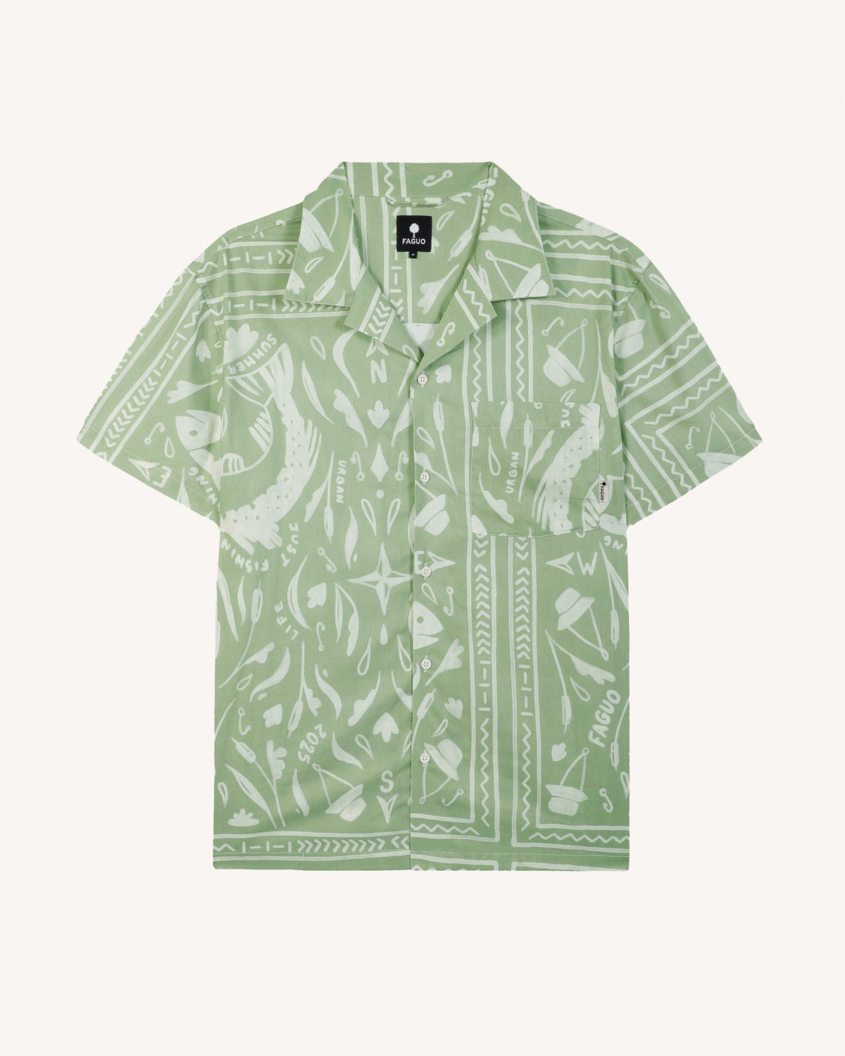 Camicia con motivo kaki ed écru in cotone