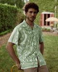 Camicia con motivo kaki ed écru in cotone