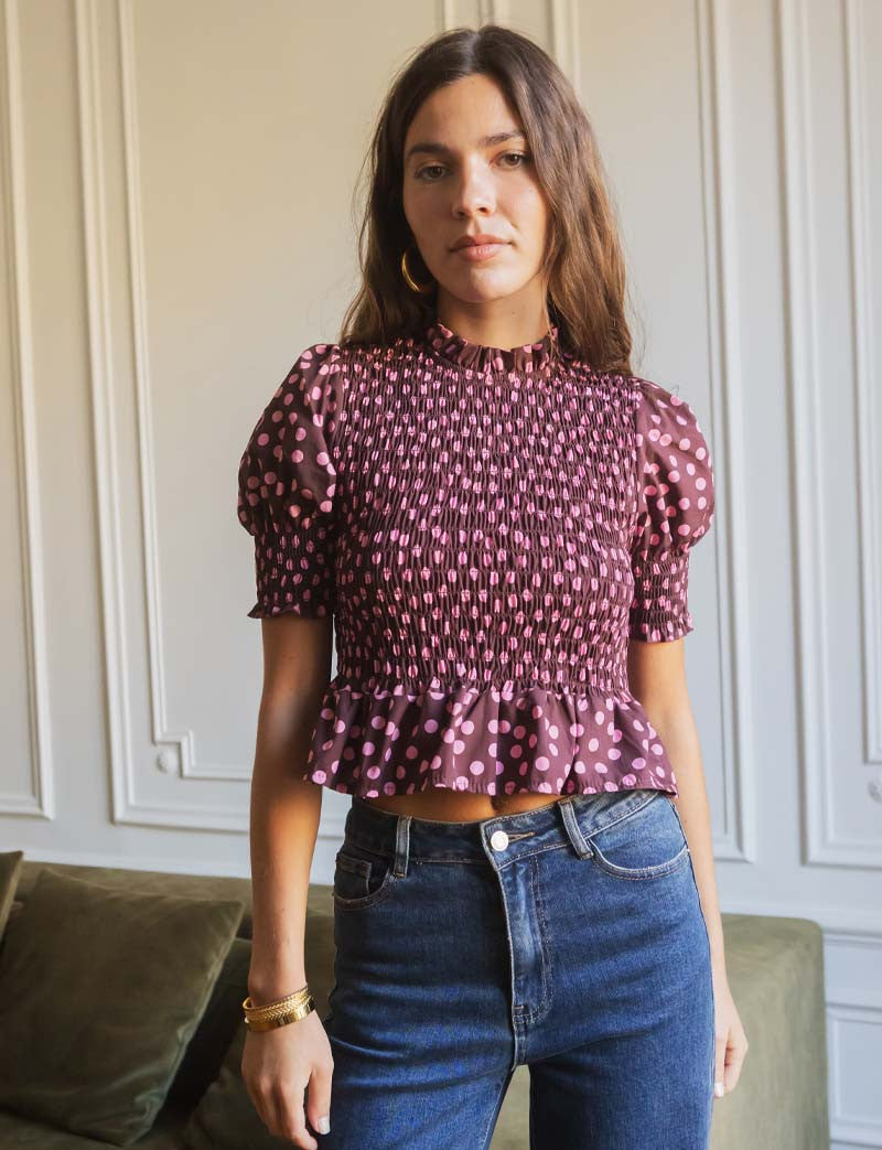 Top de Lunares Burdeos y Rosa Paloma