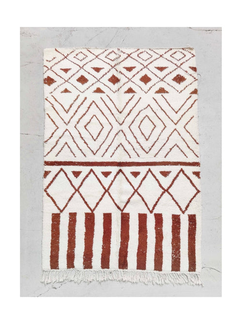 Tapis Berbère Marocain Beni Ouarain - Ecru À Motifs Colorés