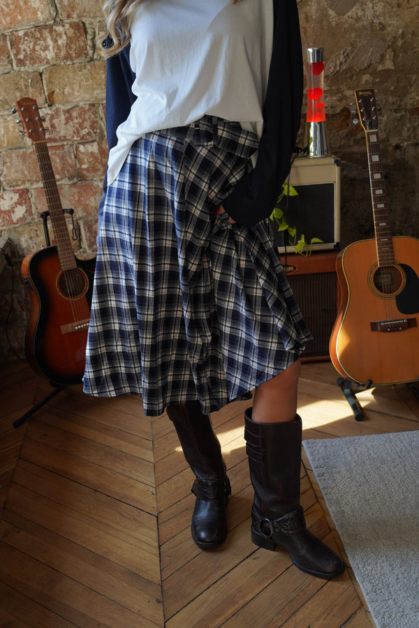 Blue Check Midi Skirt